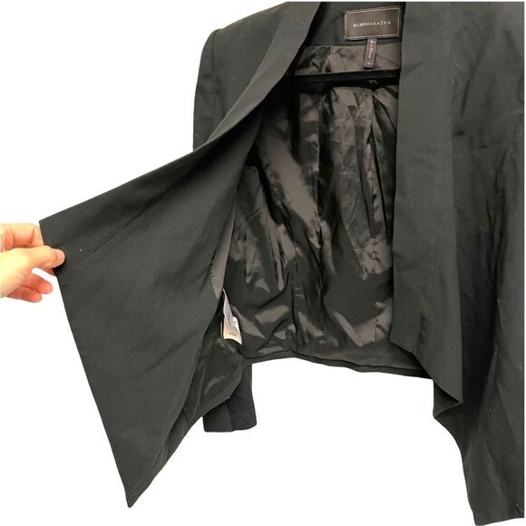 Bcbgmaxazria Abree Draped Open Front Waterfall Blazer Jacket Black M - Picture 2 of 8